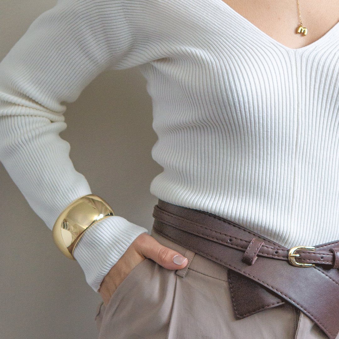 Ava Bangle - Curve Bold Bracelet - Gold Plated 18k