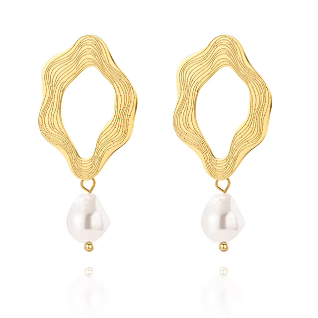 Luisa Earrings - Drop Pearl Earrings - Stainless Steel