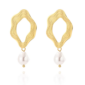 Luisa Earrings - Drop Pearl Earrings - Stainless Steel