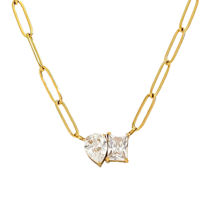 Heart & Square Necklace - Zirconia - Stainless Steel